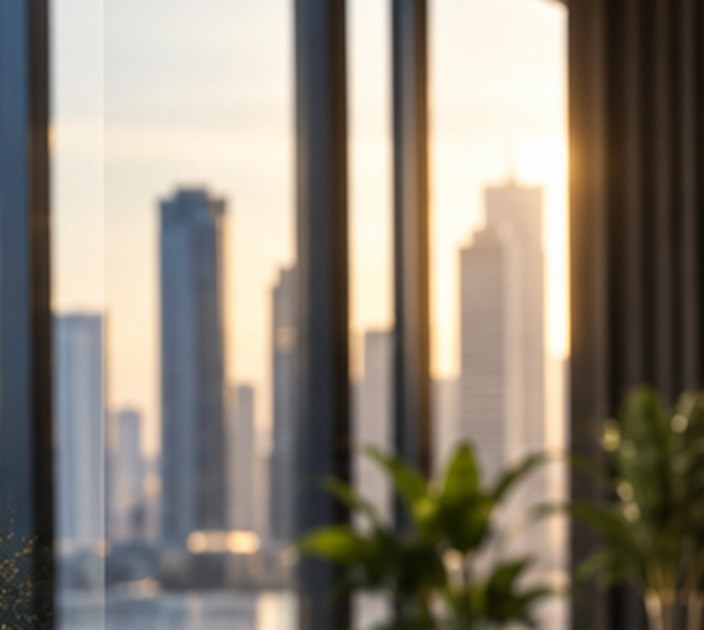 Una oficina inmobiliaria al amanecer
